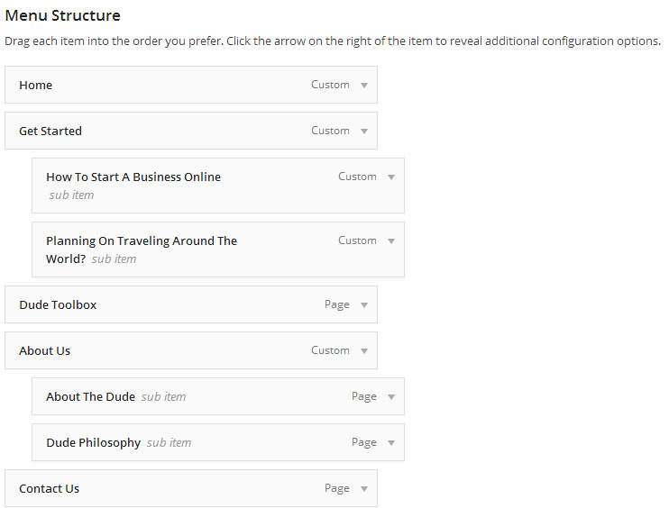 Custom Menu Structure