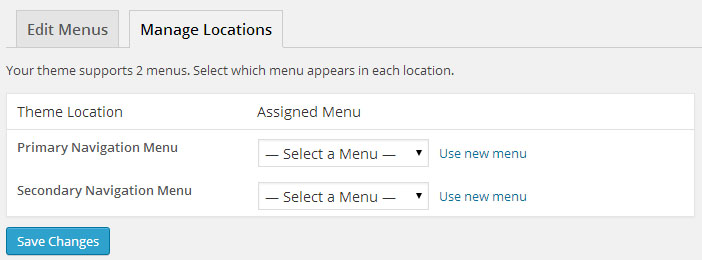 Manage custom menu locations